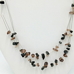 VTG 925 ATI Necklace Earrings Set 20in Smoky Quartz Black Onyx Chip Beads READ