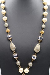 Vtg Multi Tonal Silver Gold Bead Ornate Lobster Clasp Necklace Princess Length