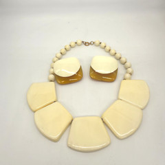 Vintage Necklace and Earring Set Chunky Retro Acrylic Cream Orange Lucite MCM
