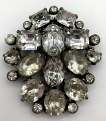 Vintage EISENBERG ORIGINAL Clear Rhinestone FUR CLIP SIGNED Pre WW2 Era