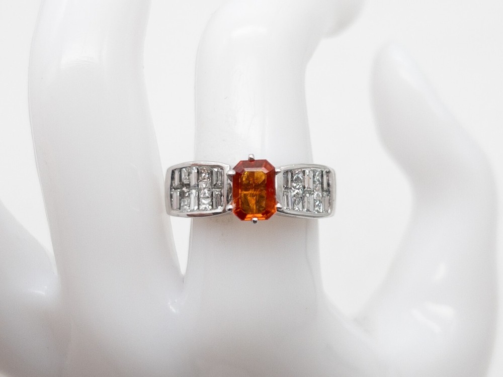 $10,000 3.50ct Natural Padparadscha Sapphire VS G Diamond 14k White Gold Ring