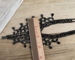 Vintage Black beaded bib statement necklace l glass beads l fringe l 11”