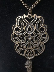 Vintage Pendant Necklace Antique Silver Tone Statement Metal Tassel 28 in