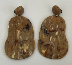 Brown Marbled Lucite Plastic Drop Dangle Clip-on Earrings 3.5 Inches Boho Rainbo