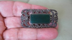 Mid Centure Sterling Silver Green Carnelian Marcasite Brooch