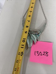 VTG Enamel Silver Tone Necklace With Crystals Adjustable Length Statement Blue