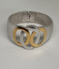 Vintage 50s Crown Trifare Spring Cuff Bracelet Gold Silver Plated 6.2in Signed