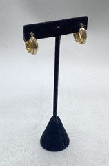 Vintage 14K Yellow White Gold Ribbed Scalloped Hoop Earrings Italy 3/4″ 3.6g