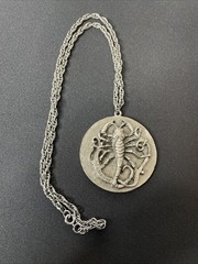 Vintage Edlee Scorpio Astrology Zodiac Rock Pendant Necklace Long Silver Tone