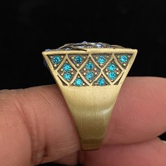 VTG Deco Celtic Motif Square Statement Ring Size 9.5 Gold Tone Blue Green Stones