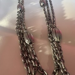Vintage Monet Chain Textured Station Bead Necklace Silver Tone 53”