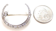 Antique 1920’s European Diamond Crescent Pin Brooch 13K White Gold EGL 1.33X1.2″