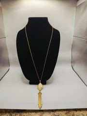Spartina 449 Signed 32″ Gold Tone Necklace 4″ Acrylic Diamond Fringe Tassel