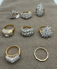 Vintage Statement Cocktail Ring Lot – Clear Stones Gold tone Sizes 5.5 – 6.5