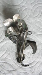 Vintage Antique BROOCH, PIN Sterling Silver Flower 3-1/8″