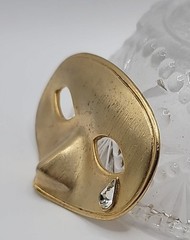 Vtg Mask with Clear Rhinestone Tear Brooch Pin Gold Tone 3D Masquerade Motif