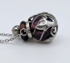 Vintage Artisan Art Glass Perfume Bottle Pendant Necklace Silver Tone Scent Vial