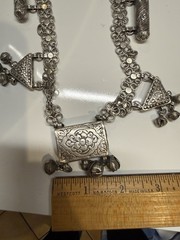 Antique silver alloy necklace, charms, 92gr. From Middle East. Mid-Century.