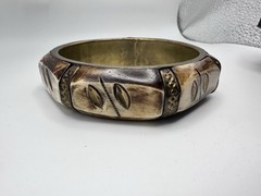 Vintage Brass Bone Bangle Bracelet Made In India Nomadic Boho Viking Diameter 3”