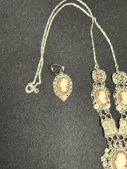 Vintage 800 Silver Filigree Cameo Parure Necklace & Earrings