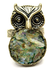 VINTAGE STERLING SILVER ROMAN GLASS 200 B.C FRAGMENTS OWL RING MOSIAC SIZE 9 RL