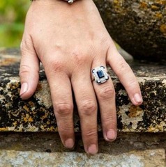 5.85Ct Art Deco Style Lab Created Sapphire Engagement 14K White Gold Finish Ring