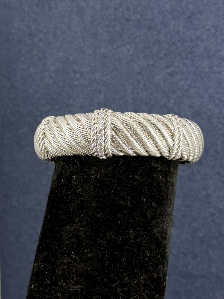 JUDITH RIPKA Sterling Silver Cubic Zirconia Cable Twist Wide Cuff Bracelet; 75g