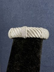 JUDITH RIPKA Sterling Silver Cubic Zirconia Cable Twist Wide Cuff Bracelet; 75g