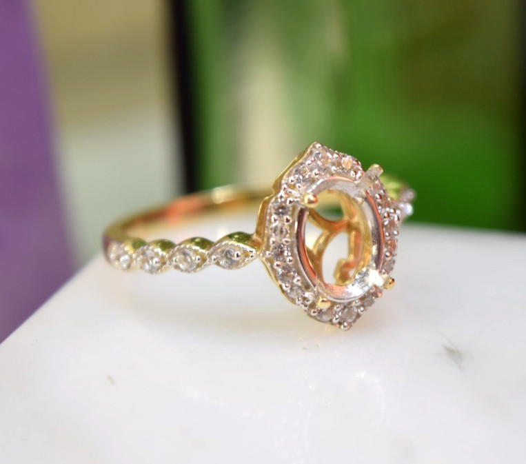 Vintage 10K Diamond Semi Mount Ring Setting sz 7.2
