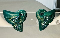 Vintage Carved Mermaid/Fishtails Earrings. Art Deco Rhinestone Accent. Clip On