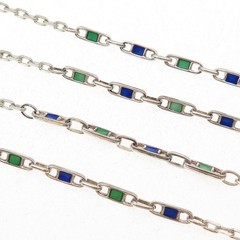 925 Sterling Silver Vintage Italy Enamel Anchor Mariner Cable Chain Necklace 30″