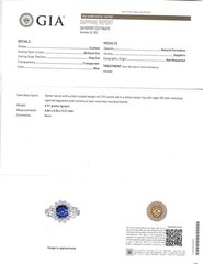 Fine 2.25ct GIA Blue Cushion Sapphire 0.80ct Diamond Platinum Ring, Size 7