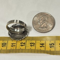 Antique 1940s Siam Niello Ware Sterling Silver 925 Goddess Band Ring Size 8.5