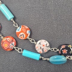Lovely Cookie Lee Millefiori Glass Style Floral Beaded Statement Necklace 40″