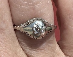ESTATE ANTIQUE ART DECO OLD CUT DIAMOND RING 18K WHITE GOLD