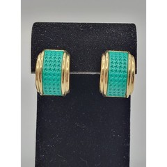 Chunky Weekender Half Hoop Earrings LOT 2 Teal Brown Vintage Post Pierced 1990s