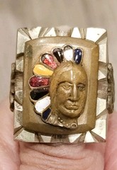 Vintage 1950S Handcrafted Mexican Indian Chief Biker Ring Sz 9.75 US Army