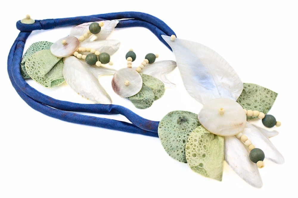 Vintage 80’s Summer Shell Wood Cord Leather Beach Necklace Brooch Earrings Set