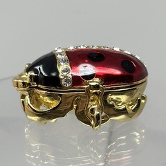 Vintage Ladybug Rhinestone Enamel Trinket Box Pendant Gold Tone 1.35”
