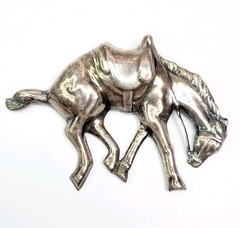 Sterling Silver Horse Brooch Large Bucking Bronco Western Rodeo Equestrian 3-1/8