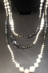 Southern Living Black & White Three Strand Acrylic Necklace. Goldtone Accents