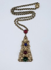 Antique Czech Glass Pendant Necklace Art Nouveau Floral Ivy Cabochon