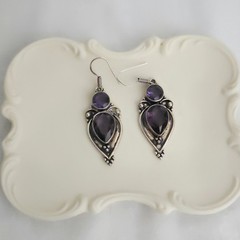 Vtg 90s Southwestern Style Sterling Silver Dangle Earrings Faceted Amethyst Boho