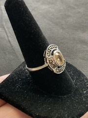 Vintage Silver Tone Cocktail Ring champagne-colored stone Size 9.75