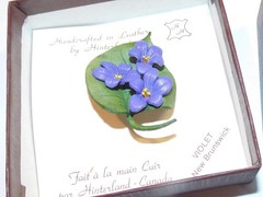 Hinterland Handcrafted Leather Flower Brooches ~ Violet and Trillium