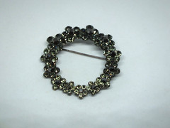 Beautiful Brooch Pin Dark Silver Tone Smoky Rhinestones 1 3/4″ NICE