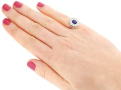 Antique 1.07 Ct Sapphire and 1.54 Ct Diamond Platinum Cluster Ring Circa 1920