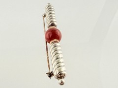 Vintage NR Signed Sterling Silver and 14kt Gold Carnelian Bead Bar Brooch Pin