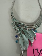 VTG Enamel Silver Tone Necklace With Crystals Adjustable Length Statement Blue