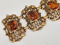 Vintage 1960s Selro Selini Gold Tone Faux Topaz Pearl Bracelet 8” Unmarked